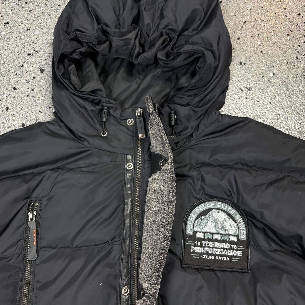 Vintage Y2k Pelle Pelle Marc Buchanan Black Puffer Jacket w/ Leather Sleeves - Picture 7 of 9